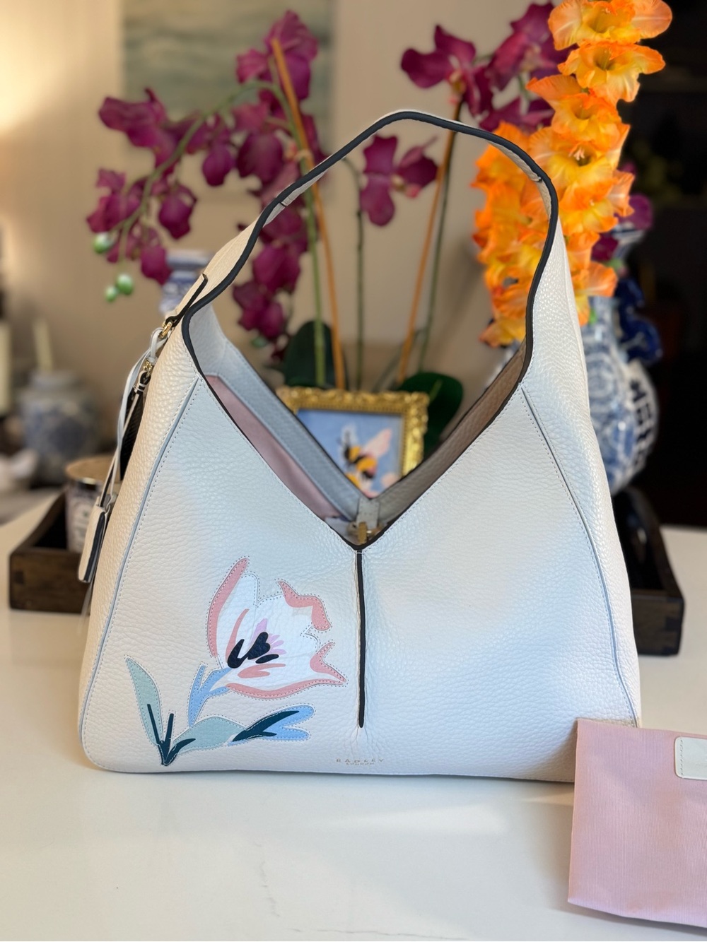 🤍🩷 NWT  RADLEY LONDON CHALK LEATHER HOBO BAG!